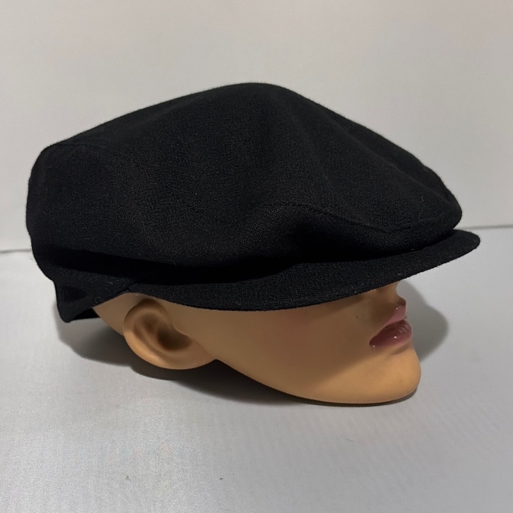 Vintage Black Newsboy Cap Made in USA XL Flat Scally Ivy Driving Hat